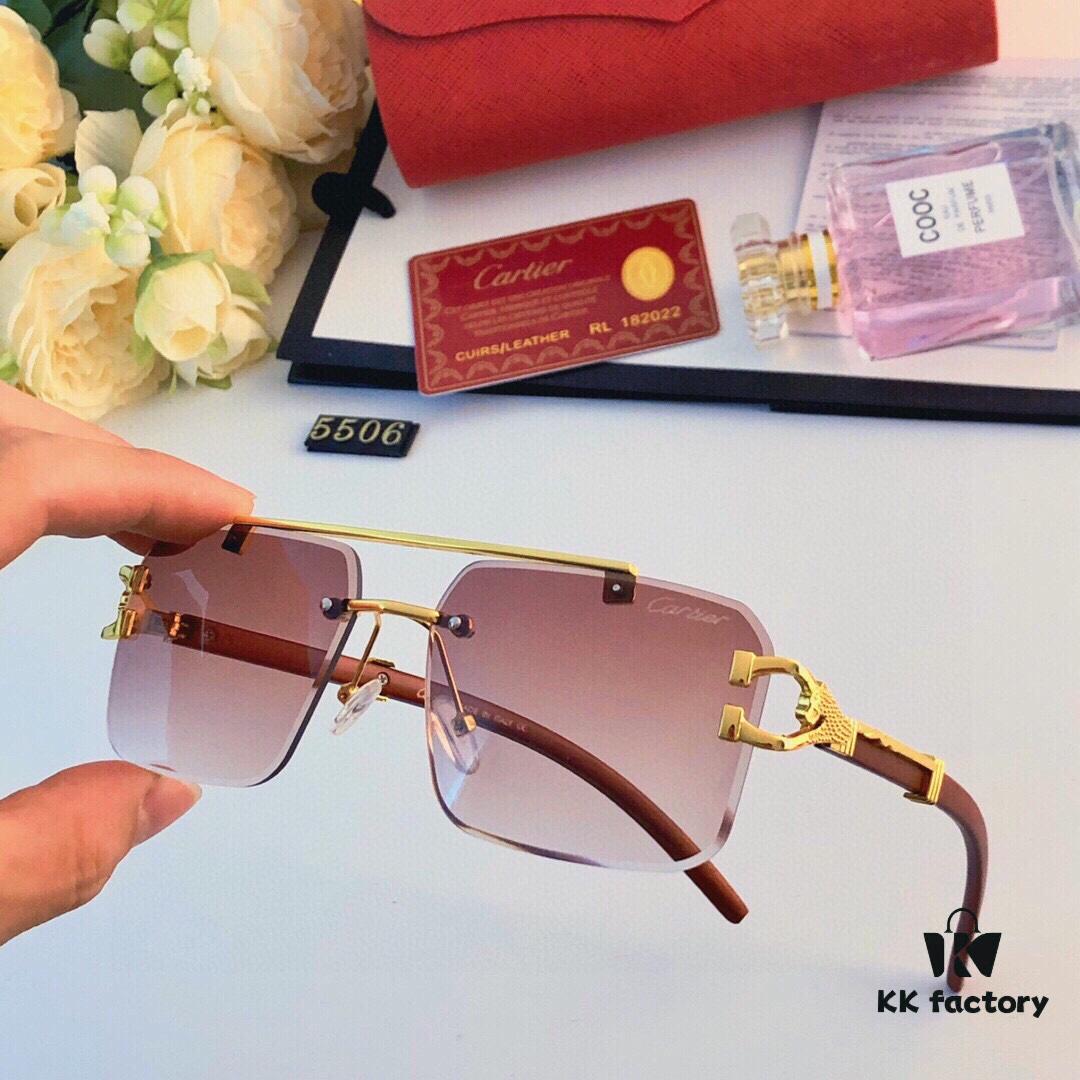6931fc123a89a121ed54c9bc Cartier 2024 New Arrival Frameless Wooden Grain Leopard Print Aviator Sunglasses with Double Bridge and Cut-out Design, Stylish and Unique for Street Photography, Decorative and UV-Protective