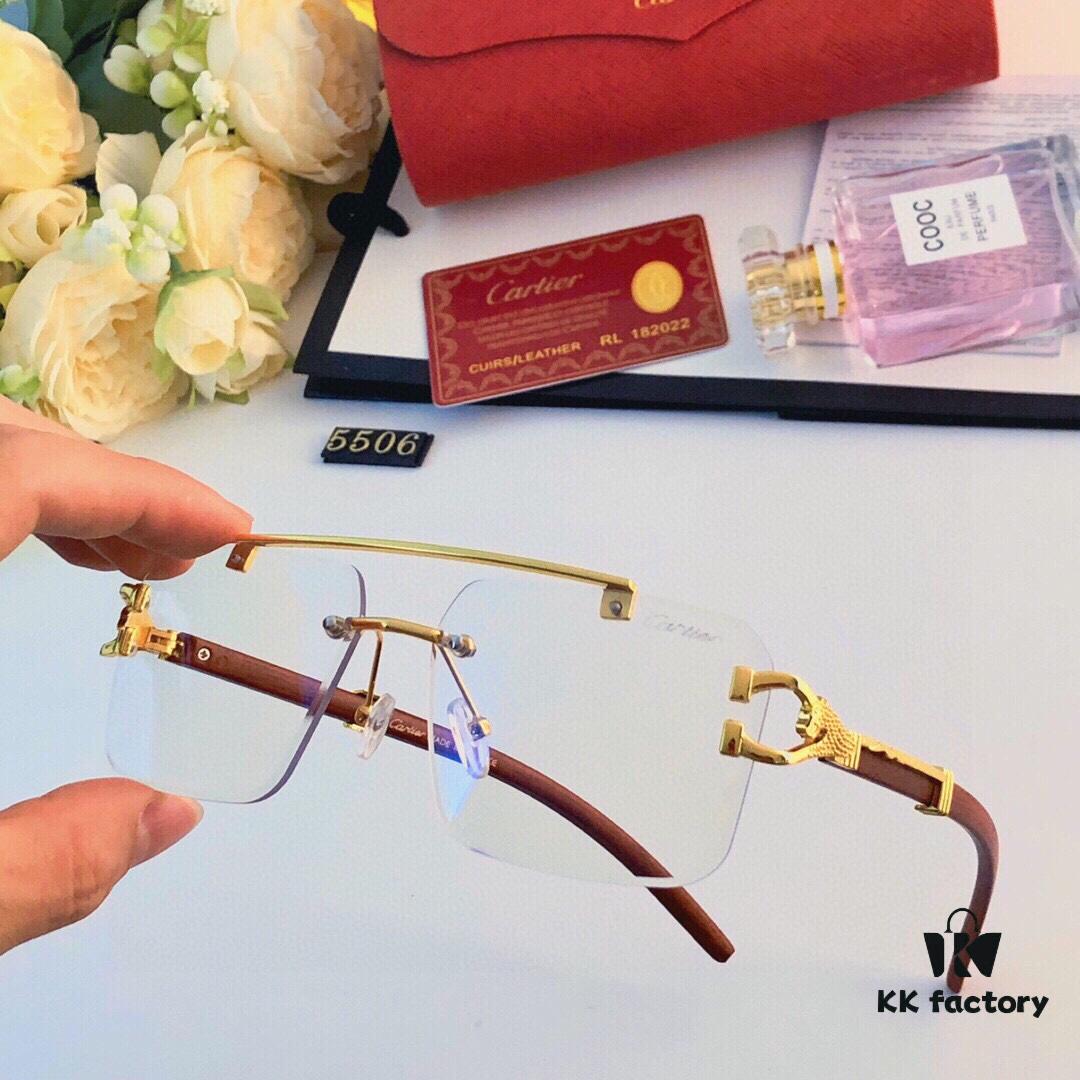 6931fc123a89a121ed54c9bd Cartier 2024 New Arrival Frameless Wooden Grain Leopard Print Aviator Sunglasses with Double Bridge and Cut-out Design, Stylish and Unique for Street Photography, Decorative and UV-Protective