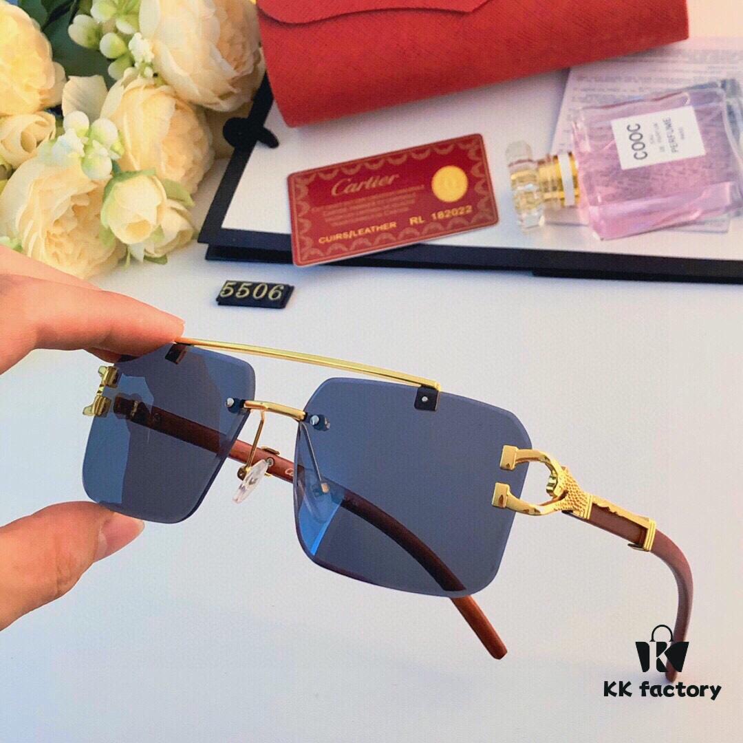 6931fc123a89a121ed54c9be Cartier 2024 New Arrival Frameless Wooden Grain Leopard Print Aviator Sunglasses with Double Bridge and Cut-out Design, Stylish and Unique for Street Photography, Decorative and UV-Protective