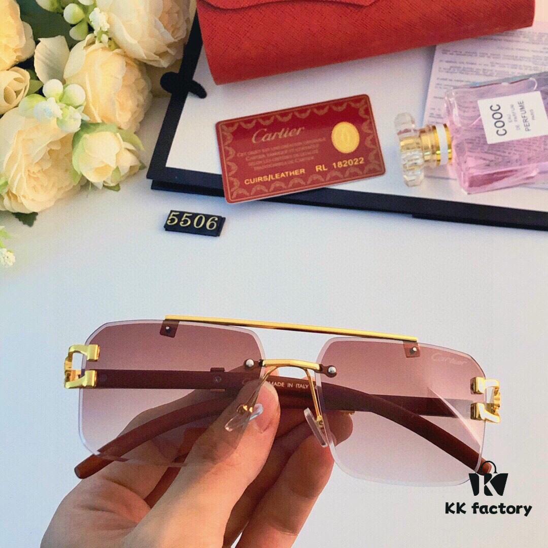 6931fc123a89a121ed54c9c0 Cartier 2024 New Arrival Frameless Wooden Grain Leopard Print Aviator Sunglasses with Double Bridge and Cut-out Design, Stylish and Unique for Street Photography, Decorative and UV-Protective