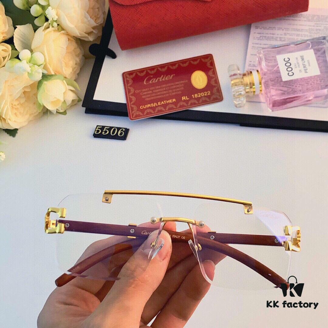 6931fc123a89a121ed54c9c1 Cartier 2024 New Arrival Frameless Wooden Grain Leopard Print Aviator Sunglasses with Double Bridge and Cut-out Design, Stylish and Unique for Street Photography, Decorative and UV-Protective