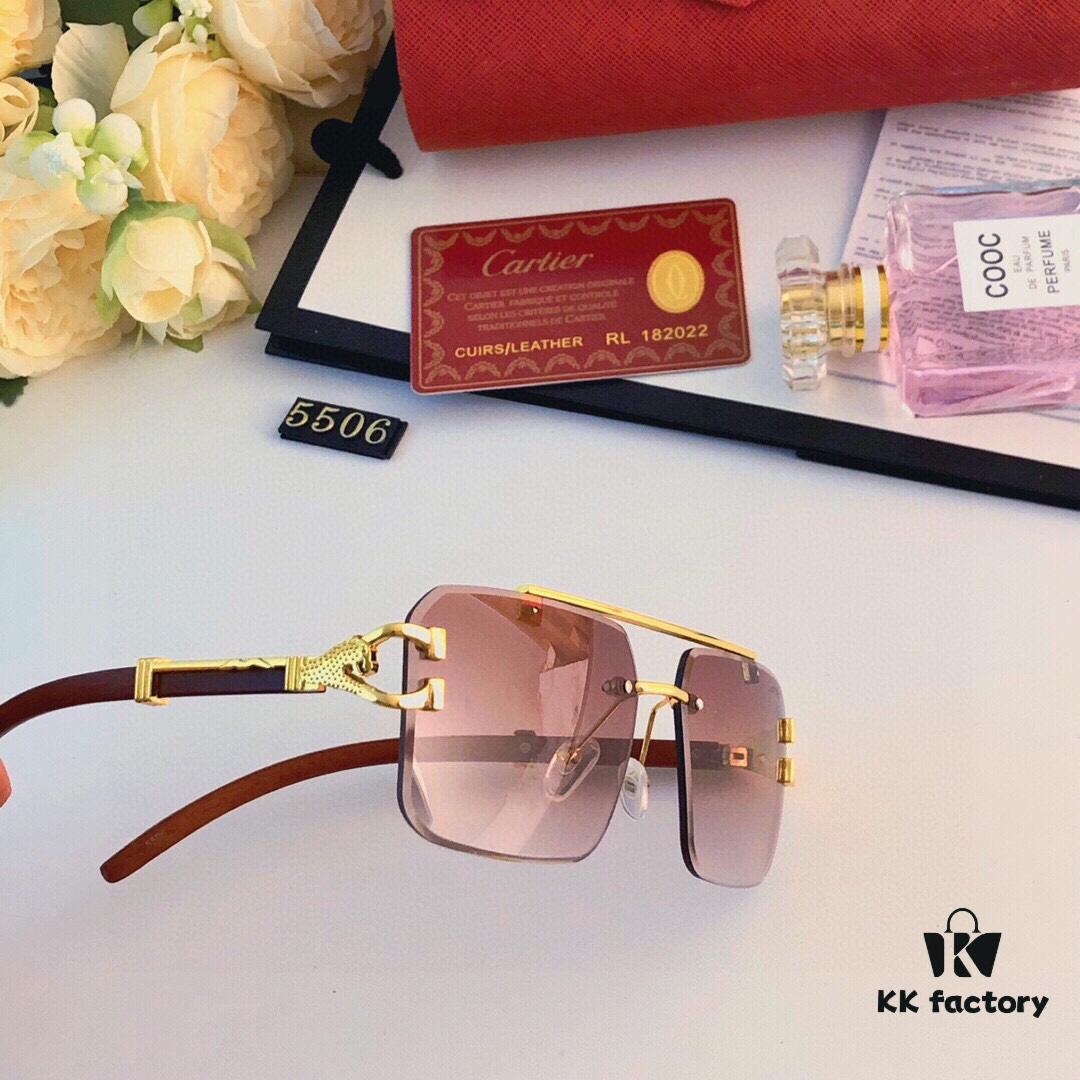 6931fc123a89a121ed54c9c2 Cartier 2024 New Arrival Frameless Wooden Grain Leopard Print Aviator Sunglasses with Double Bridge and Cut-out Design, Stylish and Unique for Street Photography, Decorative and UV-Protective