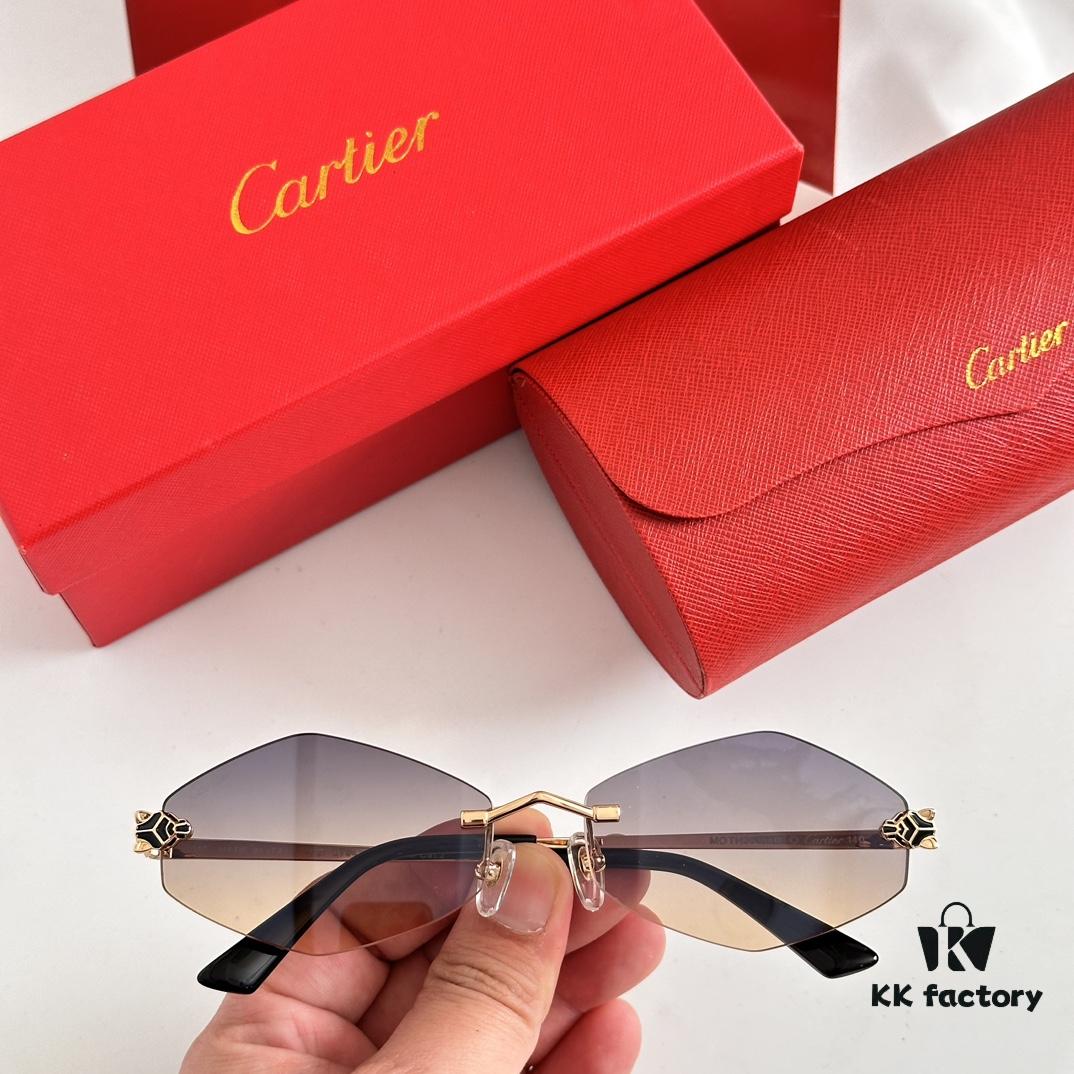 6931fc1c3a89a121ed54ca47 Authentic Version Arrived, Original Zeiss Dual-Tone Lenses, Cartier CT0433S, Size 55-22-140, Almond-Shaped Frame, Polished Gold Finish, Cheetah Sunglasses