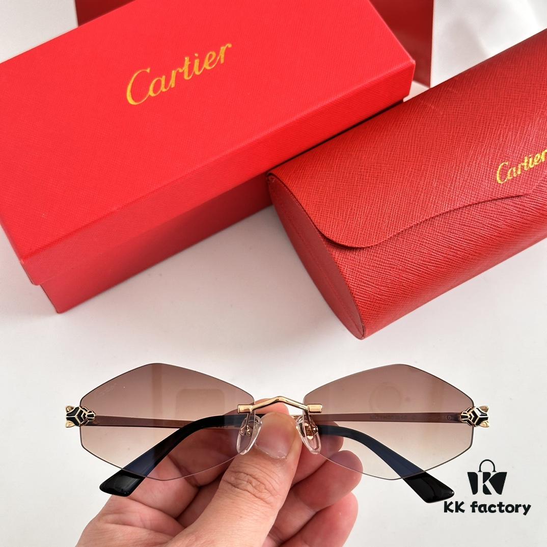 6931fc1c3a89a121ed54ca48 Authentic Version Arrived, Original Zeiss Dual-Tone Lenses, Cartier CT0433S, Size 55-22-140, Almond-Shaped Frame, Polished Gold Finish, Cheetah Sunglasses
