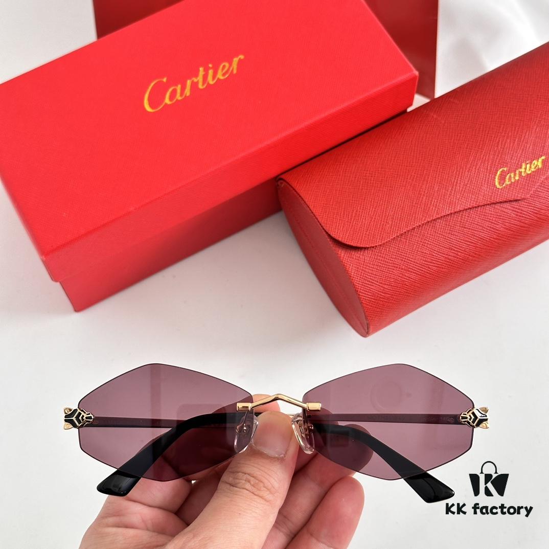 6931fc1c3a89a121ed54ca4a Authentic Version Arrived, Original Zeiss Dual-Tone Lenses, Cartier CT0433S, Size 55-22-140, Almond-Shaped Frame, Polished Gold Finish, Cheetah Sunglasses
