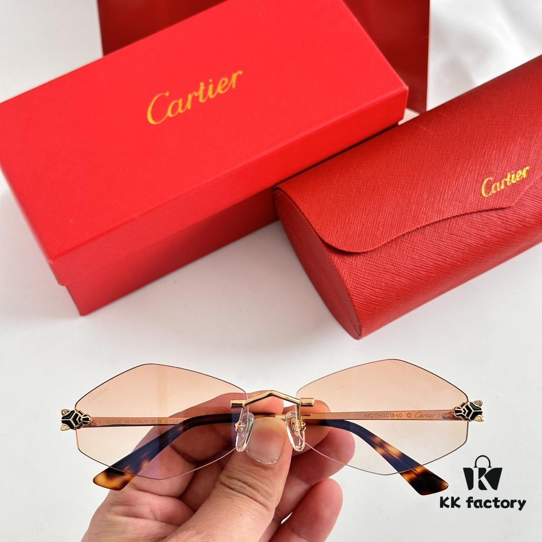 6931fc1c3a89a121ed54ca4c Authentic Version Arrived, Original Zeiss Dual-Tone Lenses, Cartier CT0433S, Size 55-22-140, Almond-Shaped Frame, Polished Gold Finish, Cheetah Sunglasses