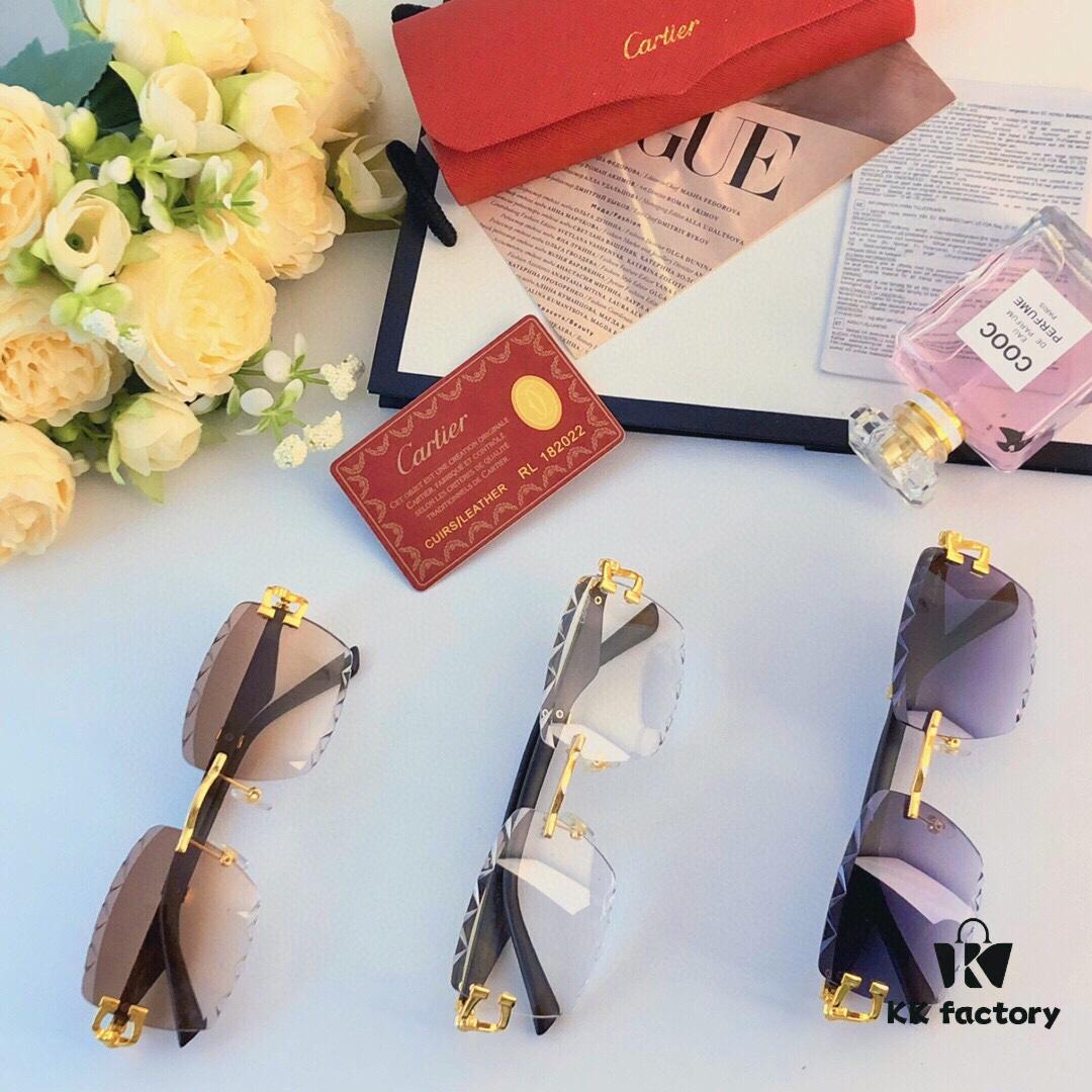 6931fc2f3a89a121ed54cb4d Cartier New Retro Panther Head Metal Sunglasses with Leopard Decoration, Frameless Cut Square Sunglasses