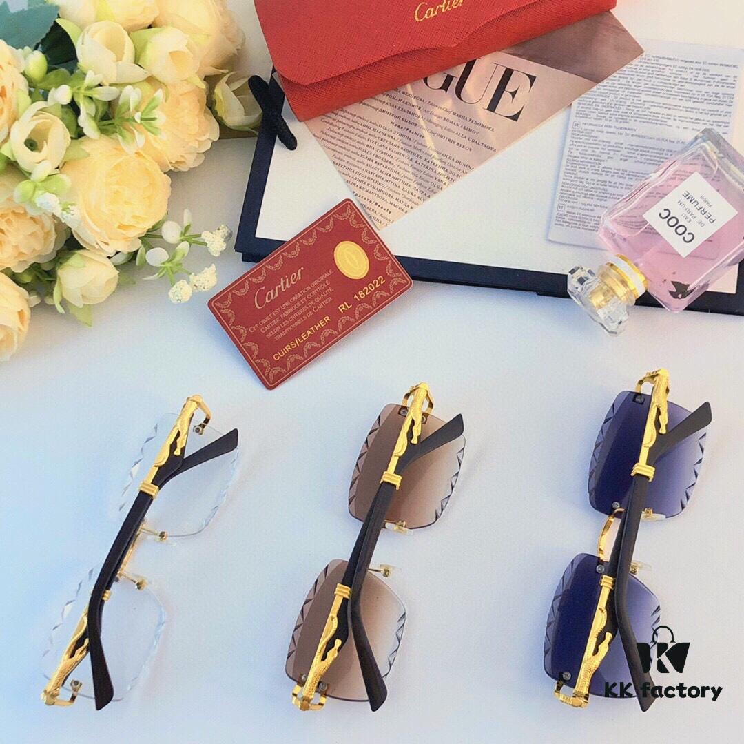 6931fc2f3a89a121ed54cb4e Cartier New Retro Panther Head Metal Sunglasses with Leopard Decoration, Frameless Cut Square Sunglasses