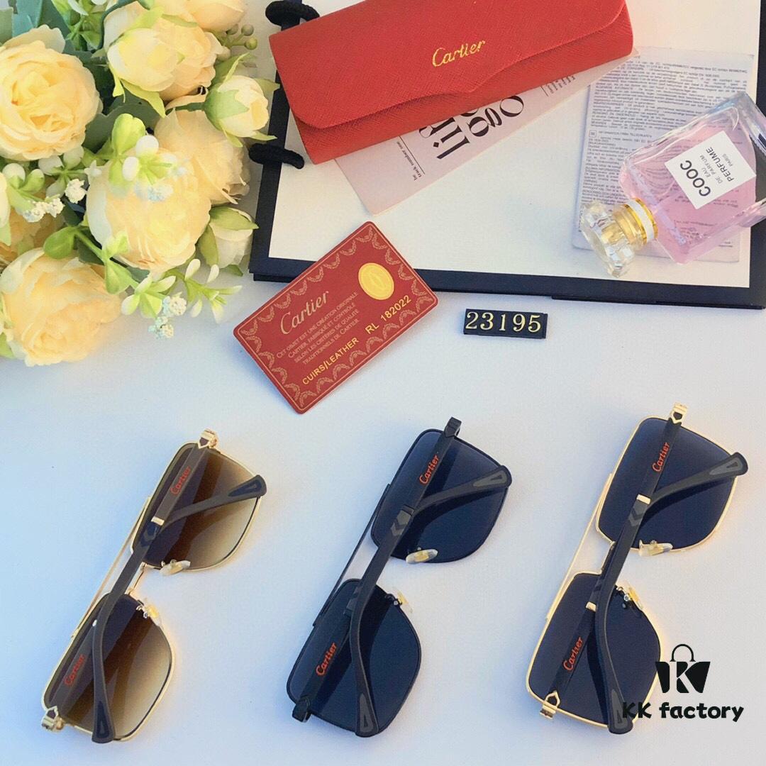 6931fc323a89a121ed54cb7b Cartier Square Metal Double-Bar Men's Sunglasses, Large Frame UV Protection Fashion Trendy European and American Style Sun Glasses