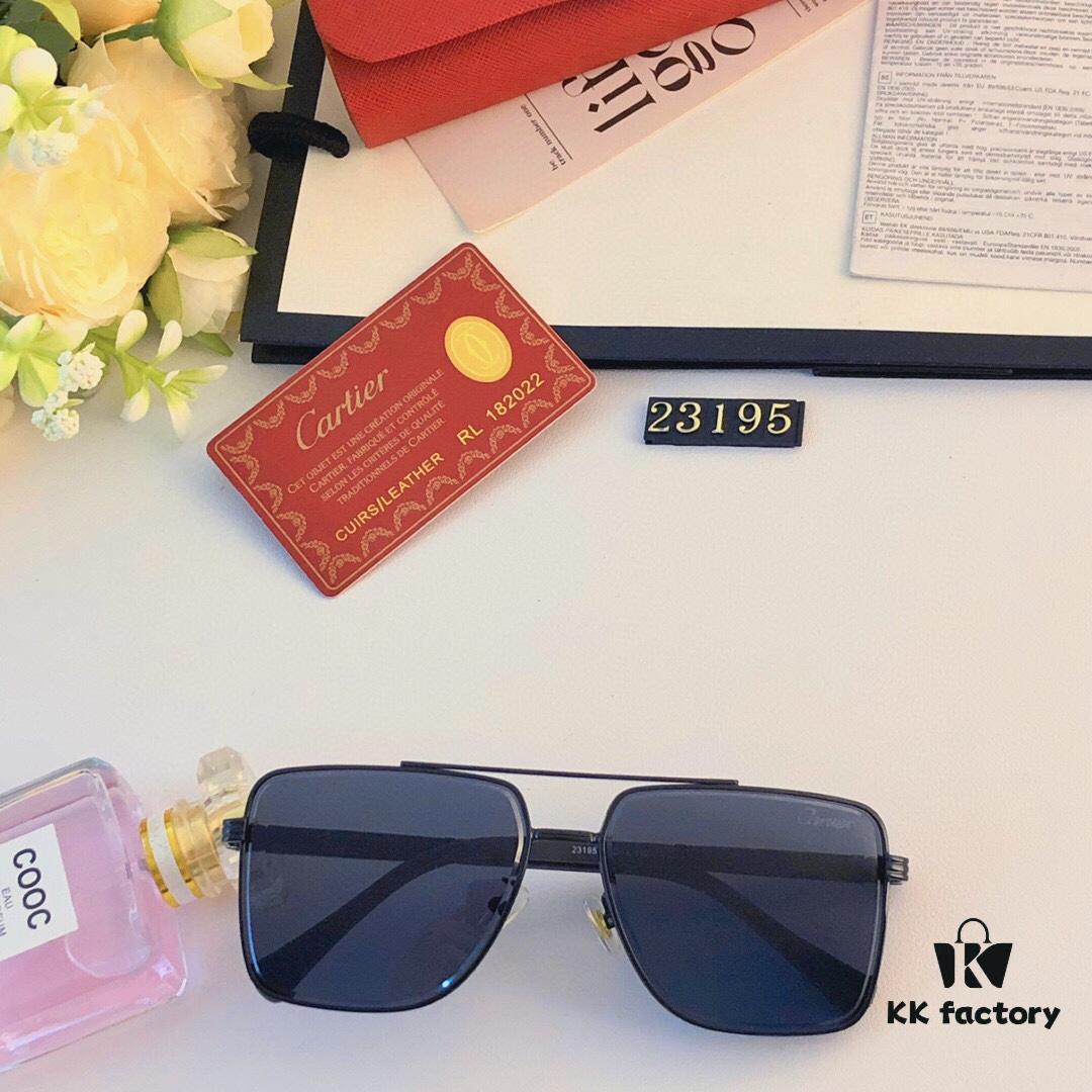6931fc333a89a121ed54cb80 Cartier Square Metal Double-Bar Men's Sunglasses, Large Frame UV Protection Fashion Trendy European and American Style Sun Glasses