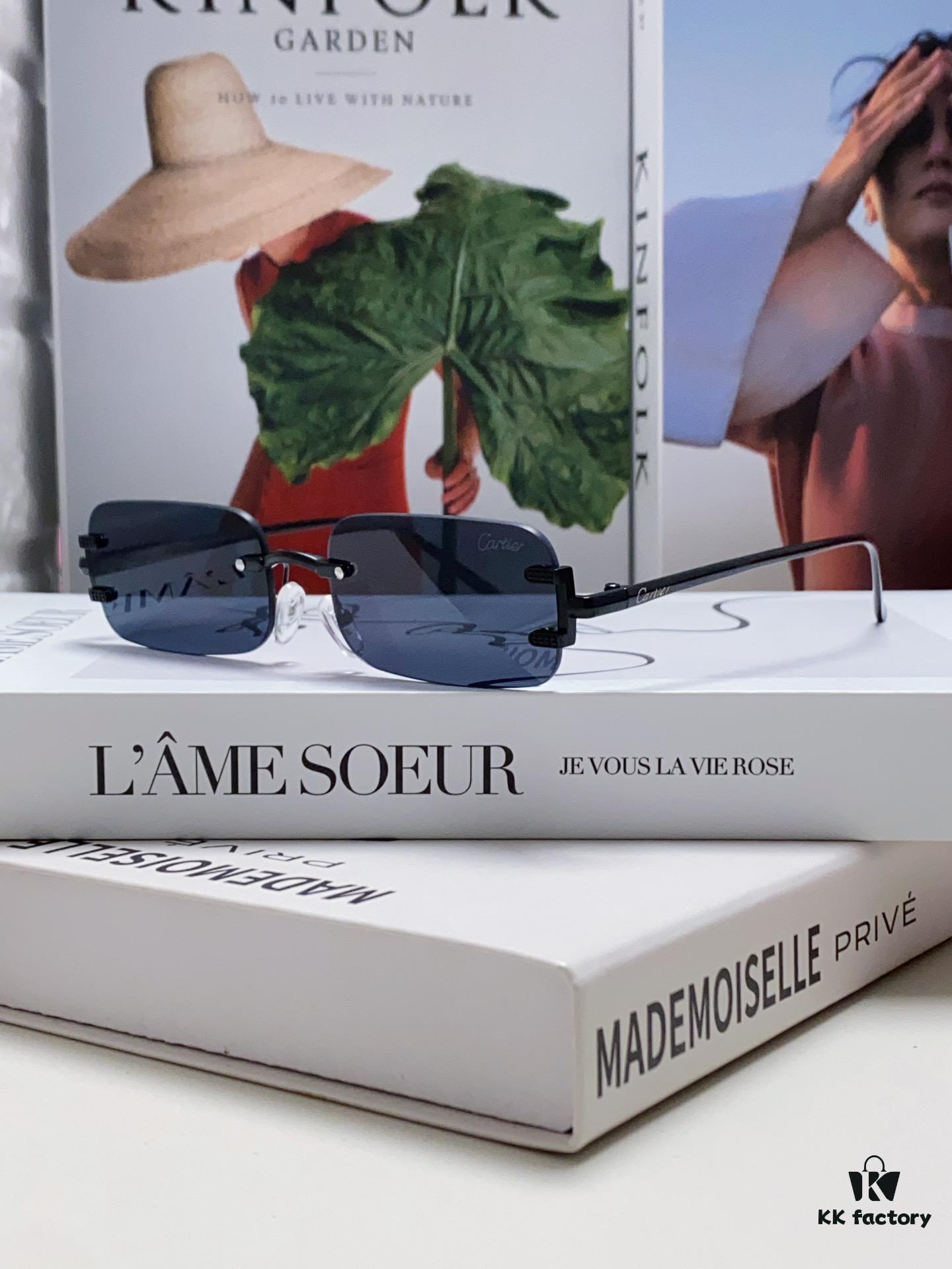 6931fc343a89a121ed54cb8e Cartier 2024 New Arrival Square Rimless Cut-Out Sunglasses for Women, Slimming, Fashionable European and American Style, INS-Inspired Street Snap Trendy Sunglasses, Stylish Small Eyewear
