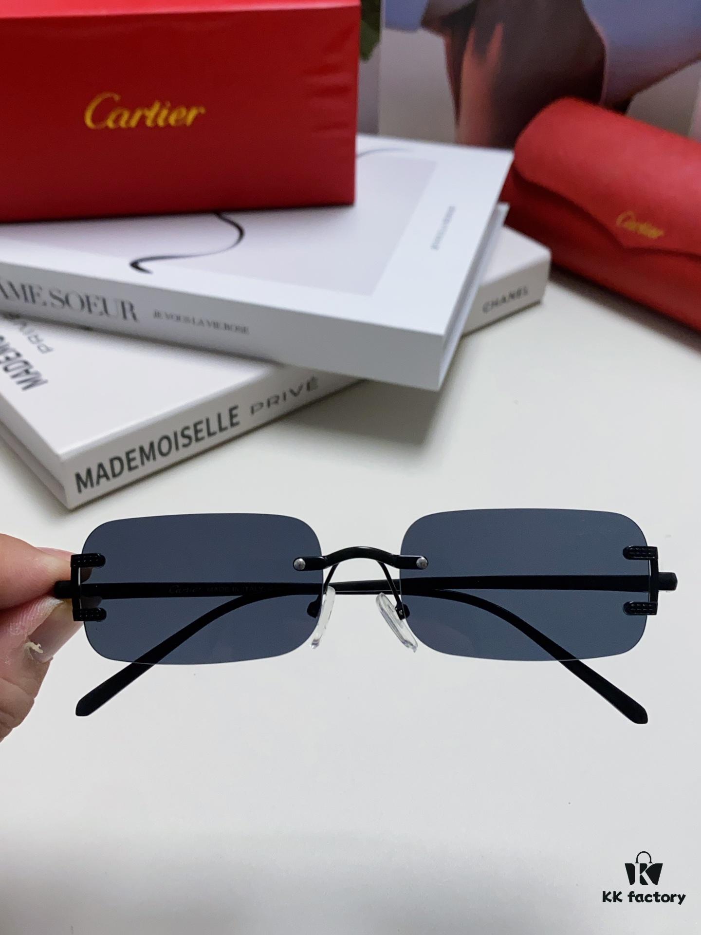 6931fc343a89a121ed54cb91 Cartier 2024 New Arrival Square Rimless Cut-Out Sunglasses for Women, Slimming, Fashionable European and American Style, INS-Inspired Street Snap Trendy Sunglasses, Stylish Small Eyewear