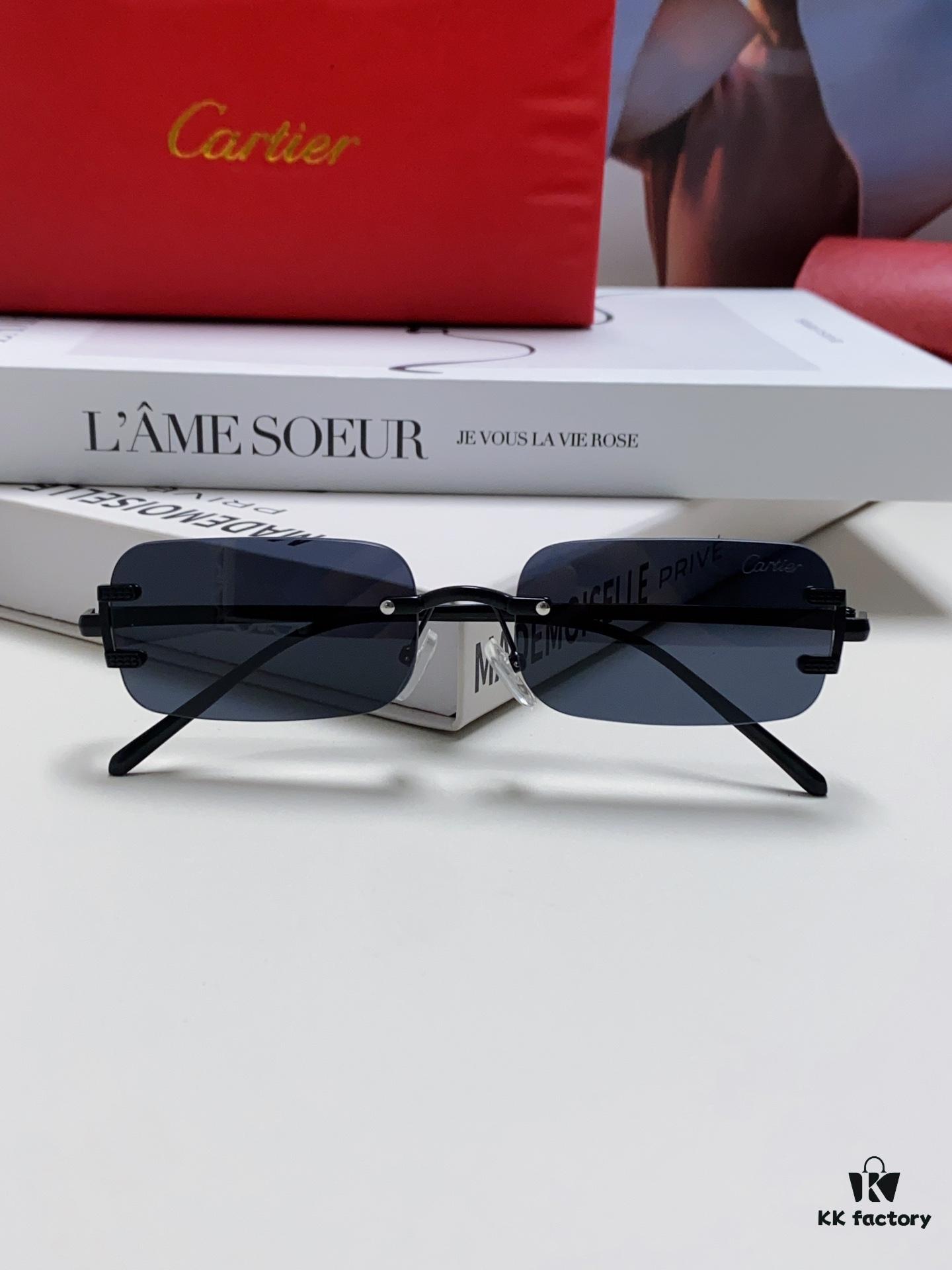 6931fc343a89a121ed54cb94 Cartier 2024 New Arrival Square Rimless Cut-Out Sunglasses for Women, Slimming, Fashionable European and American Style, INS-Inspired Street Snap Trendy Sunglasses, Stylish Small Eyewear