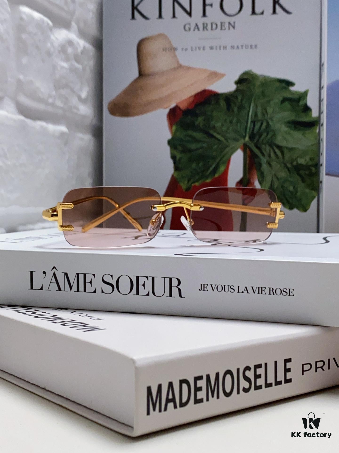 6931fc343a89a121ed54cb98 Cartier 2024 New Arrival Square Frameless Cut-Out Sunglasses for Women, Slimming, Fashionable European-American Style, Instagram-Worthy Street Snap Chic Sunglasses, Stylish Small Eyewear