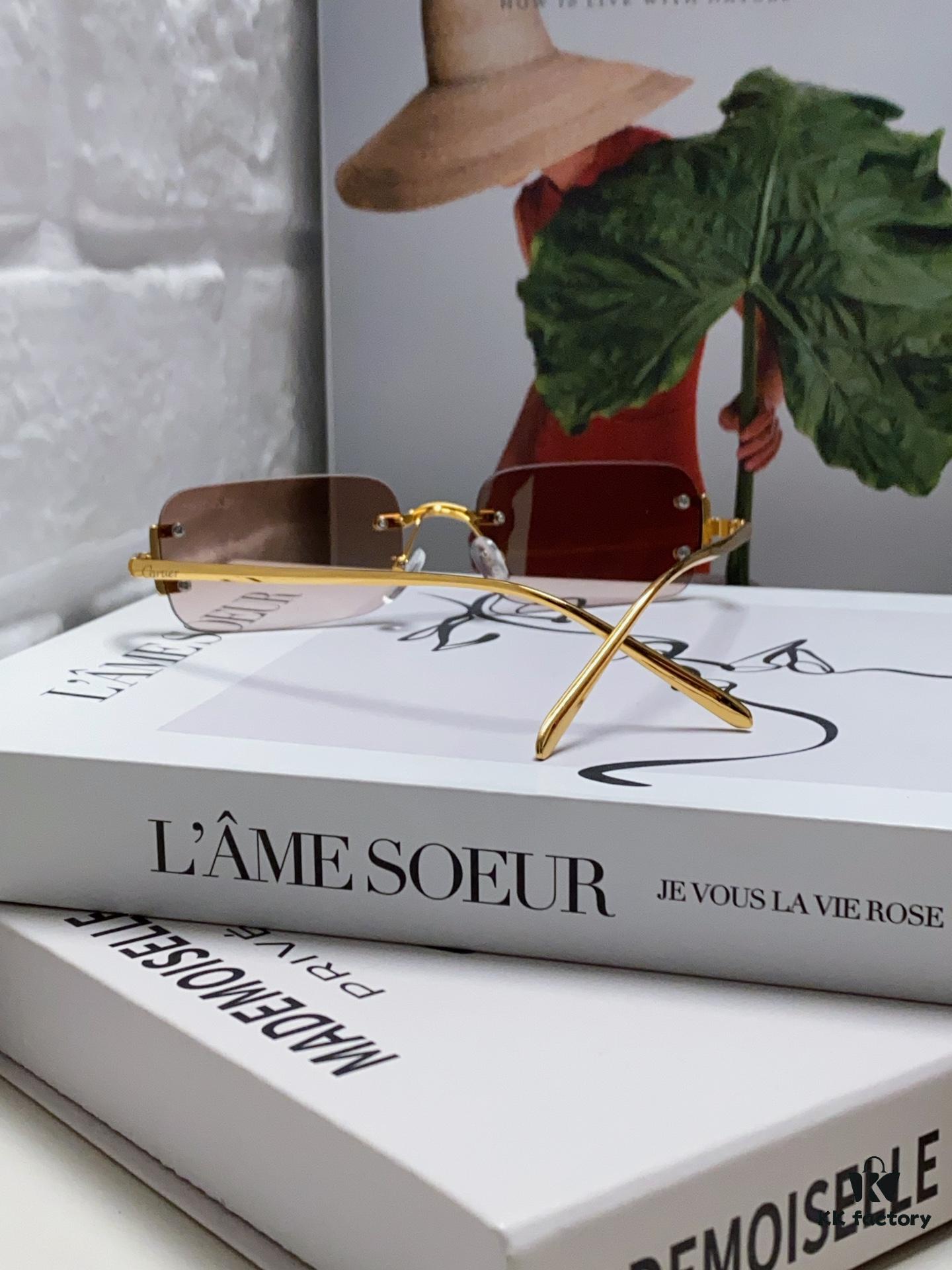 6931fc343a89a121ed54cb99 Cartier 2024 New Arrival Square Frameless Cut-Out Sunglasses for Women, Slimming, Fashionable European-American Style, Instagram-Worthy Street Snap Chic Sunglasses, Stylish Small Eyewear