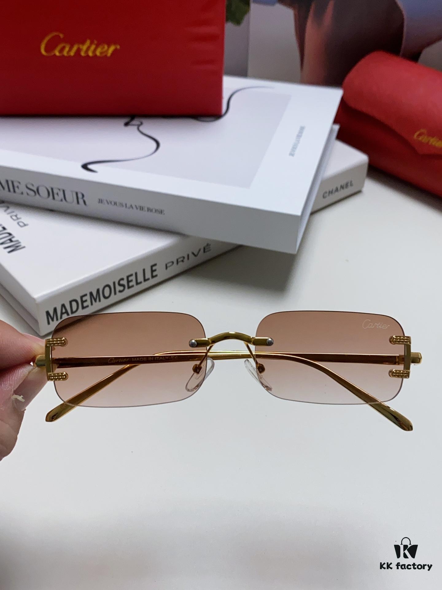 6931fc343a89a121ed54cb9a Cartier 2024 New Arrival Square Frameless Cut-Out Sunglasses for Women, Slimming, Fashionable European-American Style, Instagram-Worthy Street Snap Chic Sunglasses, Stylish Small Eyewear