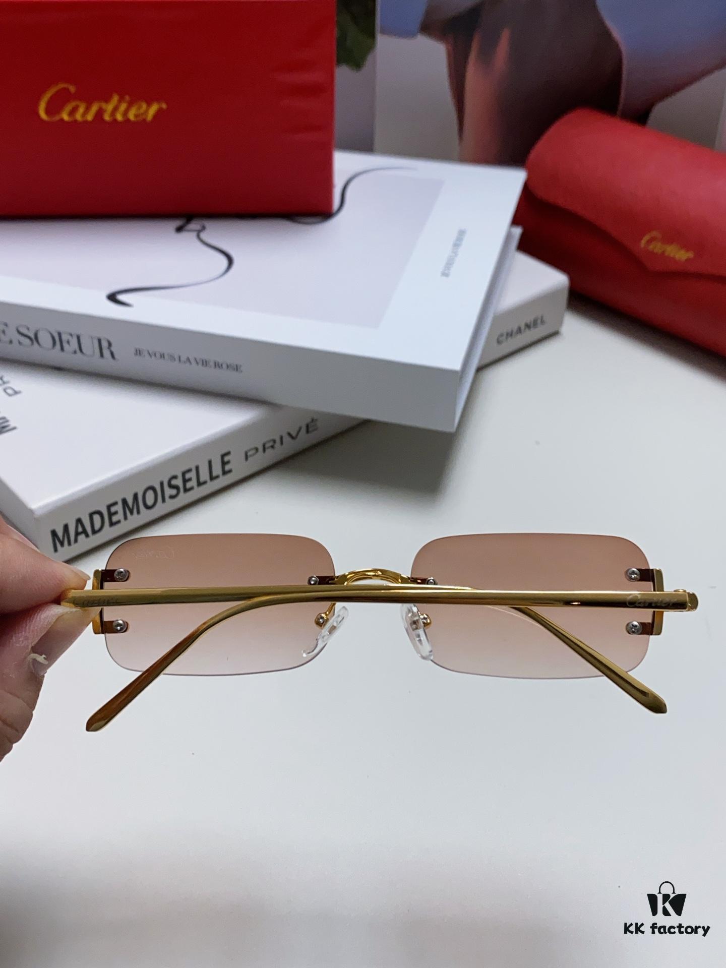 6931fc353a89a121ed54cb9b Cartier 2024 New Arrival Square Frameless Cut-Out Sunglasses for Women, Slimming, Fashionable European-American Style, Instagram-Worthy Street Snap Chic Sunglasses, Stylish Small Eyewear