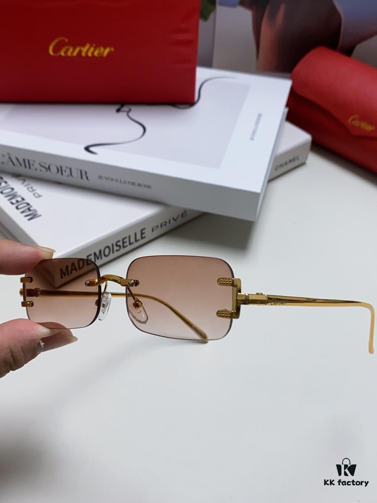 6931fc353a89a121ed54cb9c Cartier 2024 New Arrival Square Frameless Cut-Out Sunglasses for Women, Slimming, Fashionable European-American Style, Instagram-Worthy Street Snap Chic Sunglasses, Stylish Small Eyewear