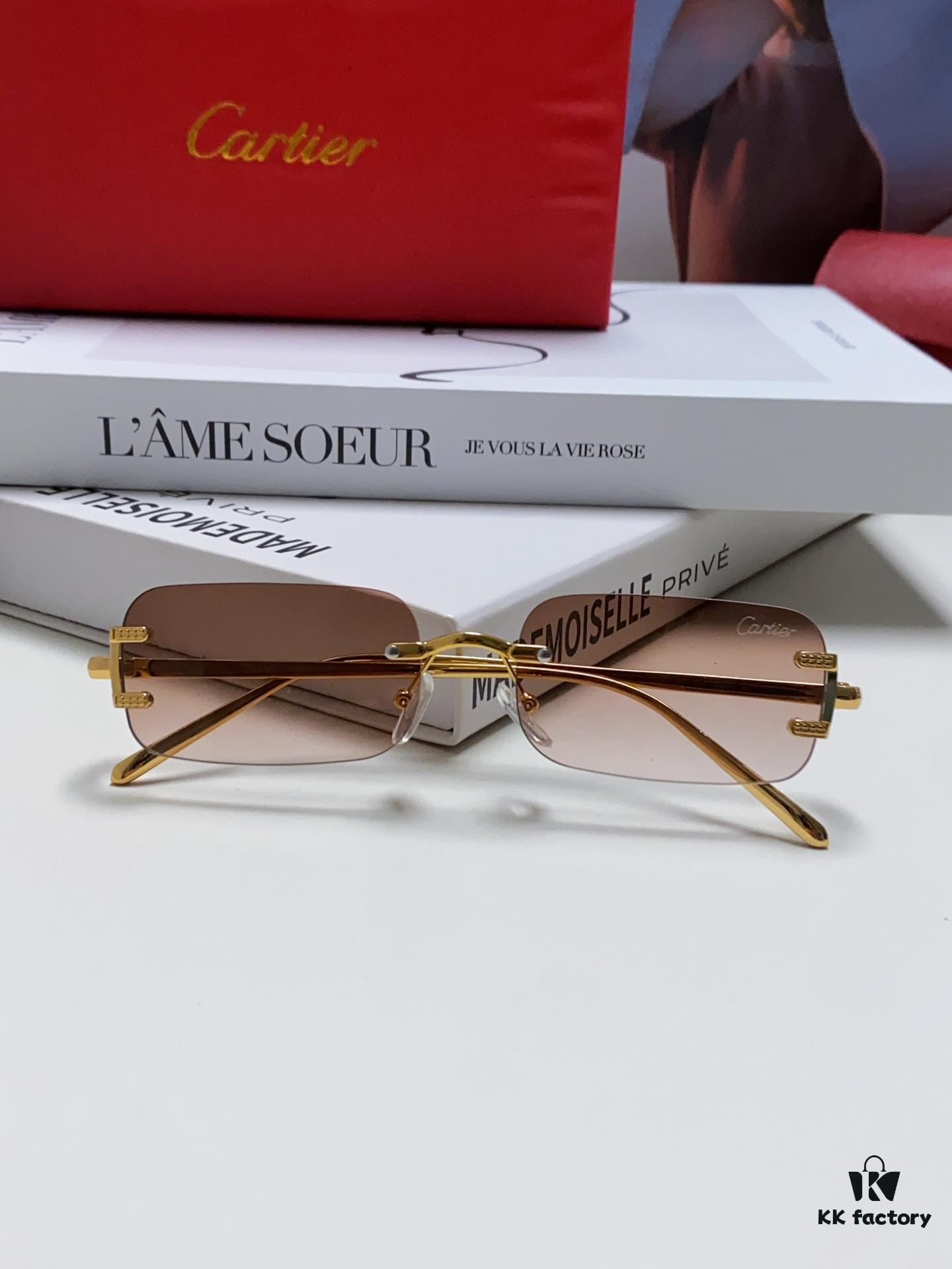6931fc353a89a121ed54cb9d Cartier 2024 New Arrival Square Frameless Cut-Out Sunglasses for Women, Slimming, Fashionable European-American Style, Instagram-Worthy Street Snap Chic Sunglasses, Stylish Small Eyewear