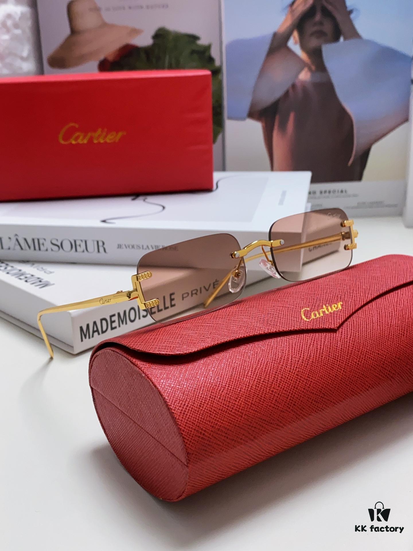 6931fc353a89a121ed54cb9e Cartier 2024 New Arrival Square Frameless Cut-Out Sunglasses for Women, Slimming, Fashionable European-American Style, Instagram-Worthy Street Snap Chic Sunglasses, Stylish Small Eyewear