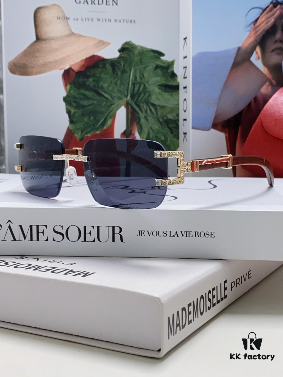 6931fc483a89a121ed54cc9c Cartier 2024 New Retro Wooden-Leg Inspired Sunglasses, Frameless Diamond-Paved Fashion Unisex Sun Glasses for Men and Women