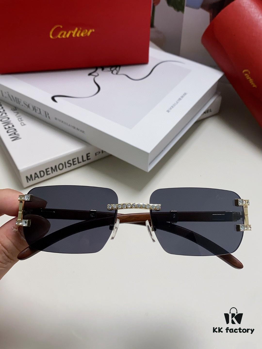 6931fc483a89a121ed54cc9f Cartier 2024 New Retro Wooden-Leg Inspired Sunglasses, Frameless Diamond-Paved Fashion Unisex Sun Glasses for Men and Women