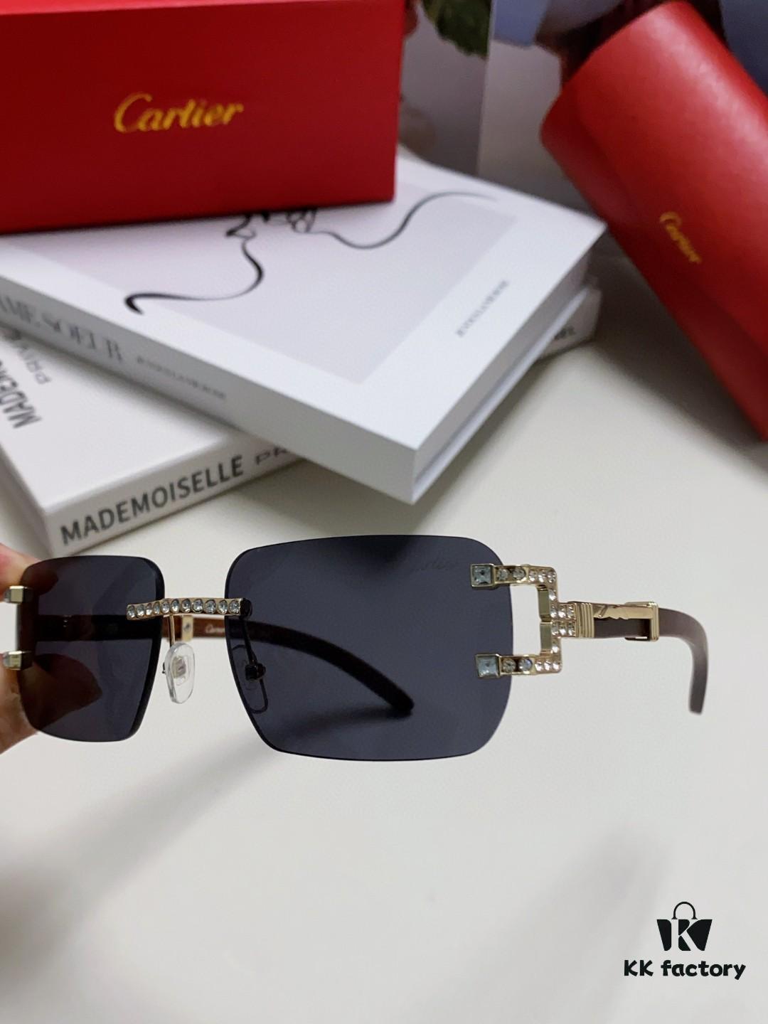 6931fc483a89a121ed54cca1 Cartier 2024 New Retro Wooden-Leg Inspired Sunglasses, Frameless Diamond-Paved Fashion Unisex Sun Glasses for Men and Women