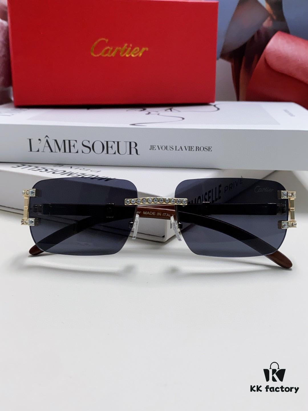 6931fc483a89a121ed54cca2 Cartier 2024 New Retro Wooden-Leg Inspired Sunglasses, Frameless Diamond-Paved Fashion Unisex Sun Glasses for Men and Women