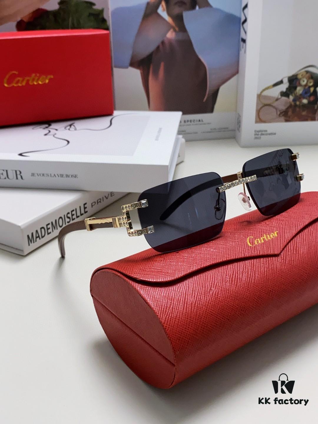 6931fc483a89a121ed54cca3 Cartier 2024 New Retro Wooden-Leg Inspired Sunglasses, Frameless Diamond-Paved Fashion Unisex Sun Glasses for Men and Women