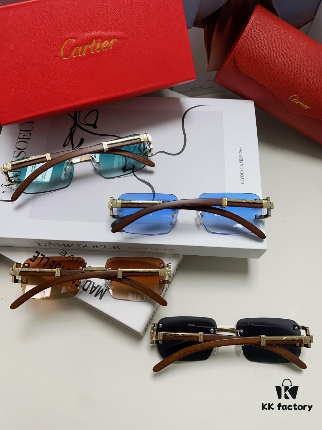 6931fc483a89a121ed54cca4 Cartier 2024 New Retro Wooden-Leg Inspired Sunglasses, Frameless Diamond-Paved Fashion Unisex Sun Glasses for Men and Women