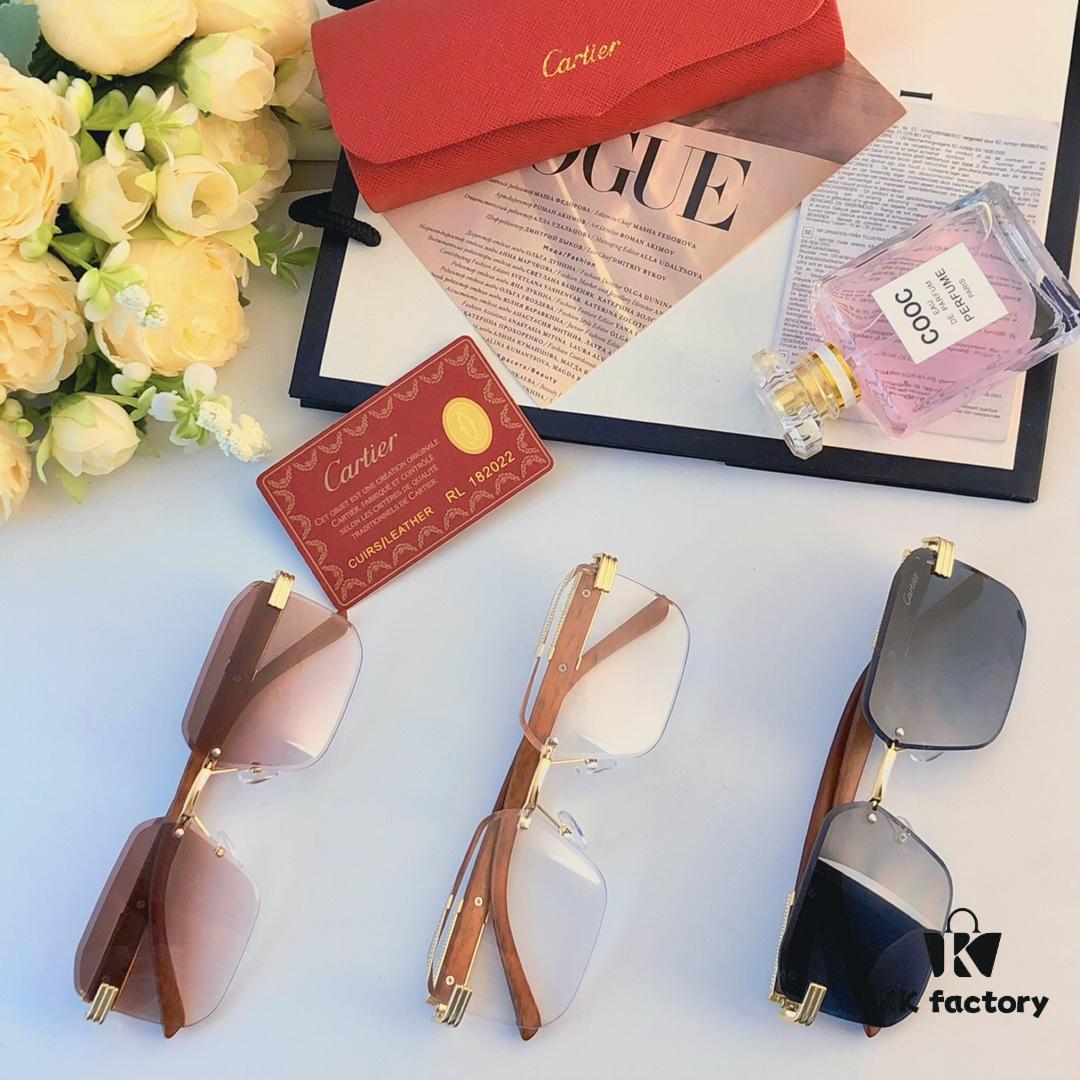 Cartier* European and American Celebrity Retro Fashion Square Frameless Cut-edge Sunglasses, Trendy Influencer Stylish Sun Glasses