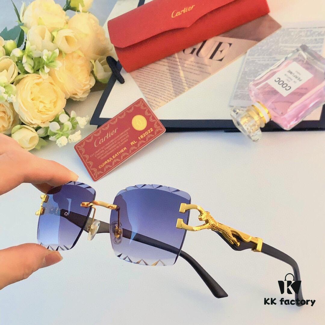 Cartier Fashion Cut-out Square-frame Sunglasses with Leopard Head Decoration, New Wave Design