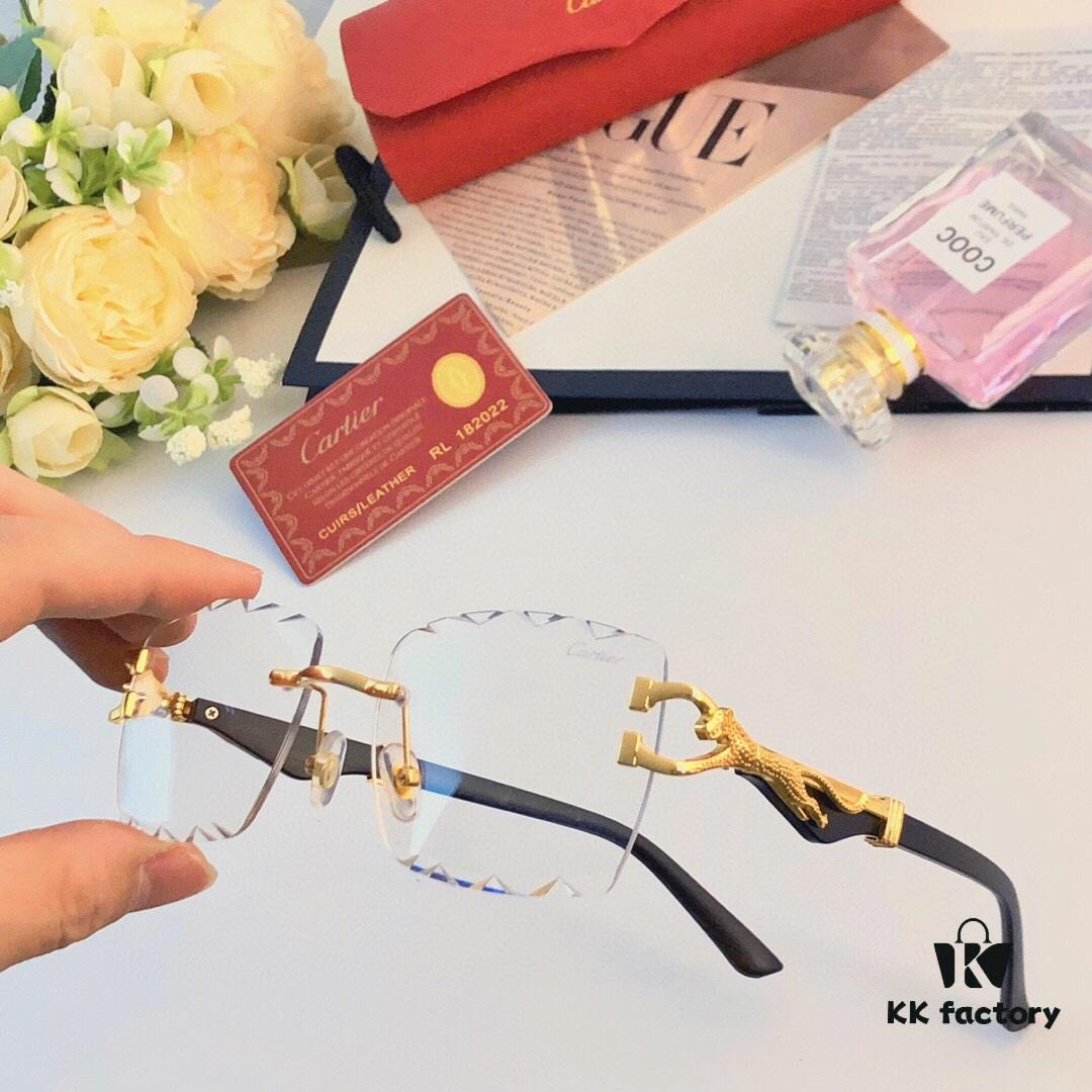 Cartier Fashion Cut-out Square-frame Sunglasses with Leopard Head Decoration, New Wave Design