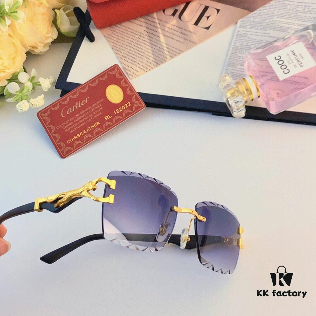 Cartier Fashion Cut-out Square-frame Sunglasses with Leopard Head Decoration, New Wave Design