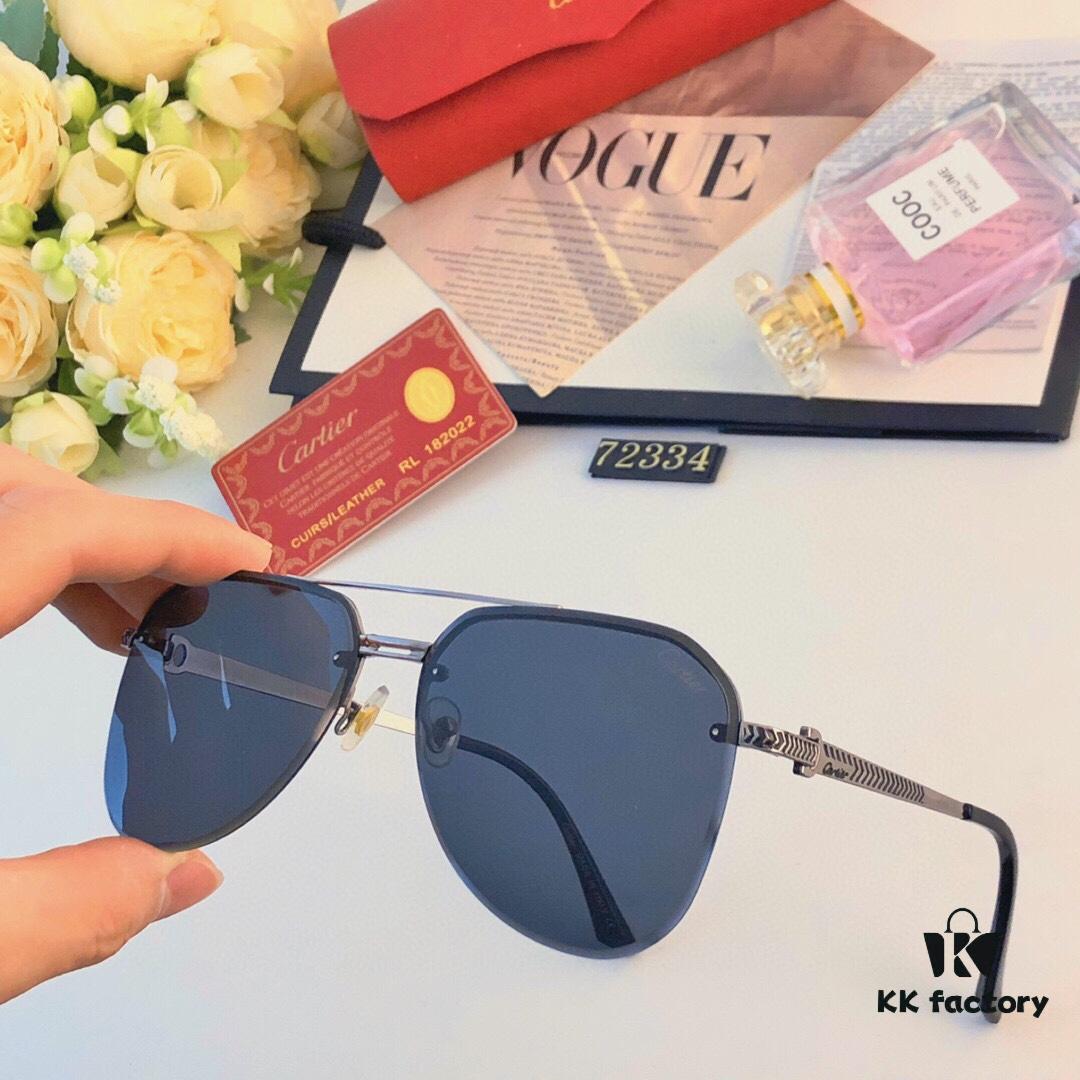 Cartier 2024 New Large-Frame Sunglasses, Korean-Style Fashionable Metal Cat-Eye Sun Glasses