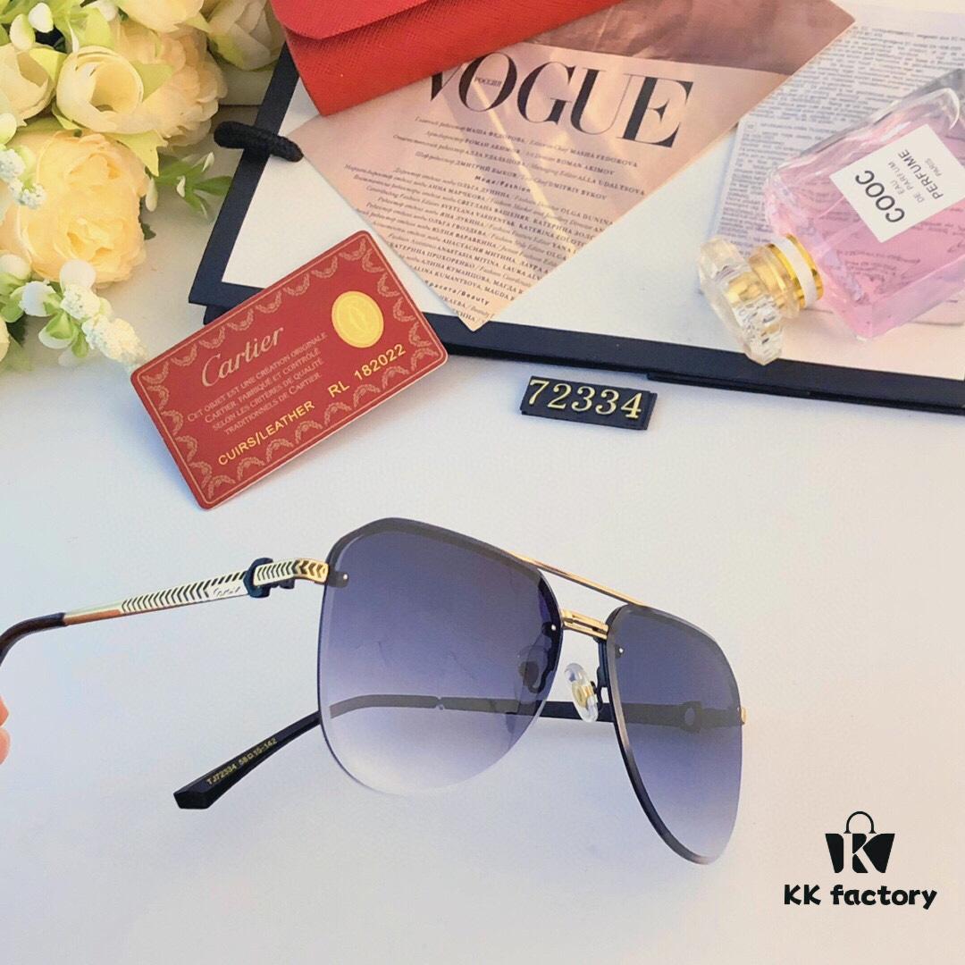 Cartier 2024 New Large-Frame Sunglasses, Korean-Style Fashionable Metal Cat-Eye Sun Glasses