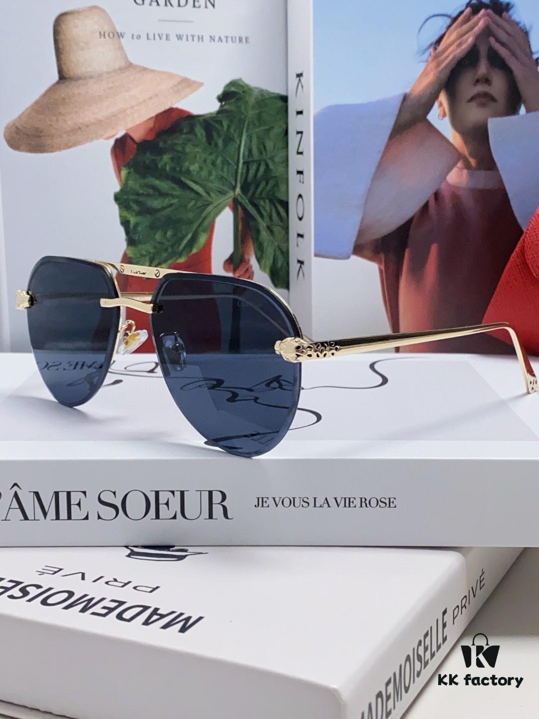 Cartier Unisex Round-Framed Sunglasses, New Lightweight Metal Sunglasses for Driving, Fashionable and Luxurious Design