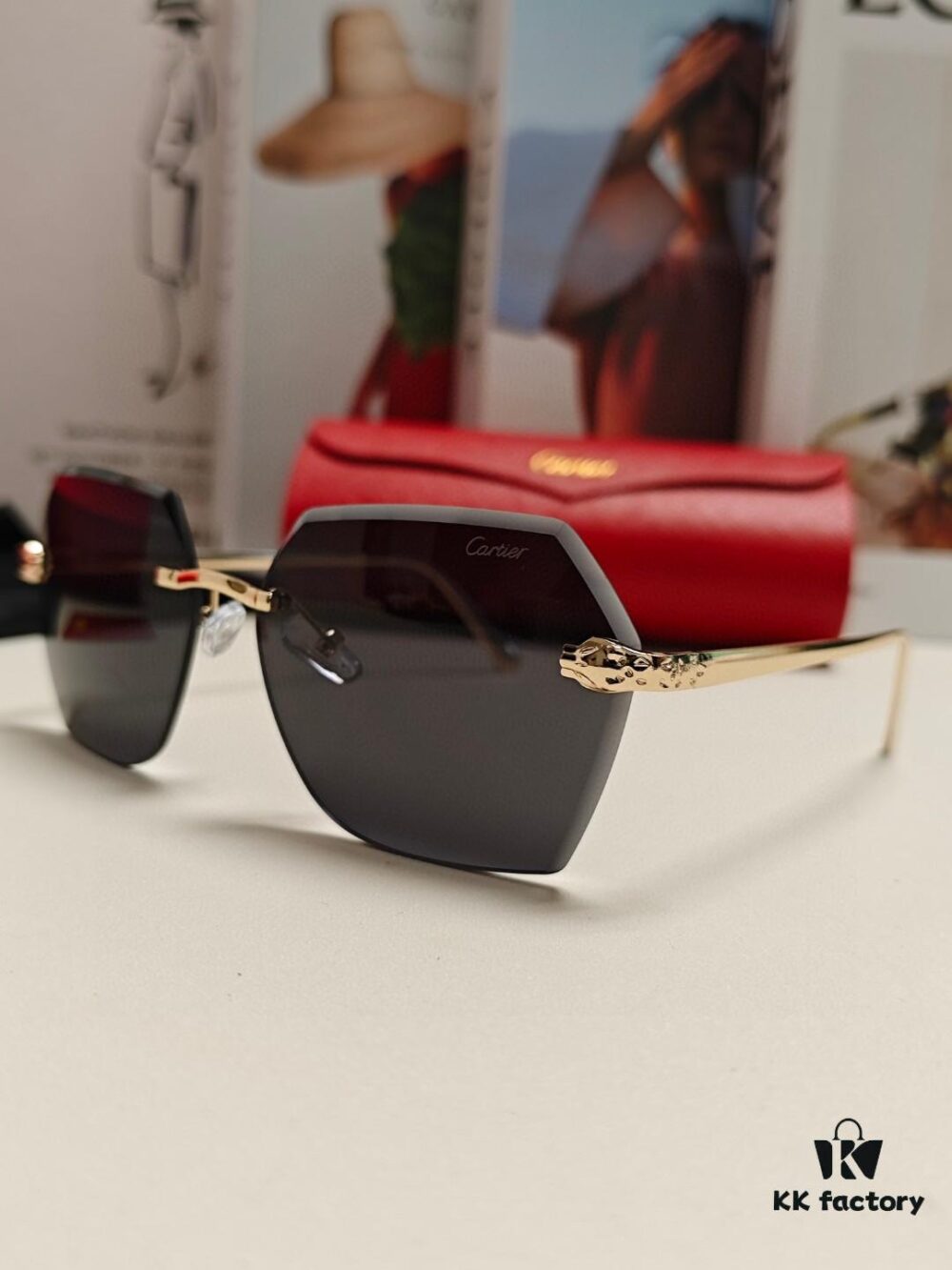 6931fc733a89a121ed54ceed Cartier 2024 New Collection Frameless Sunglasses for Women, Classic Leopard Print Temples, Diamond-Cut Edges, Gradient Lenses, Oversized Luxury Design