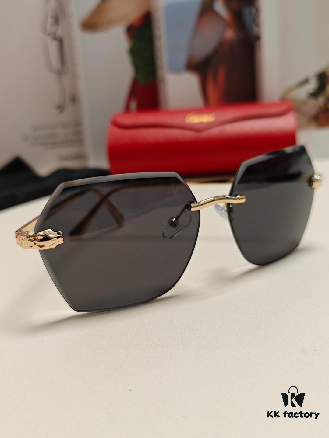 Cartier 2024 New Unframed Sunglasses for Women, Classic Leopard Print Temples, Diamond-Cut Edges, Gradient Lenses, Oversized Luxury Sunglasses