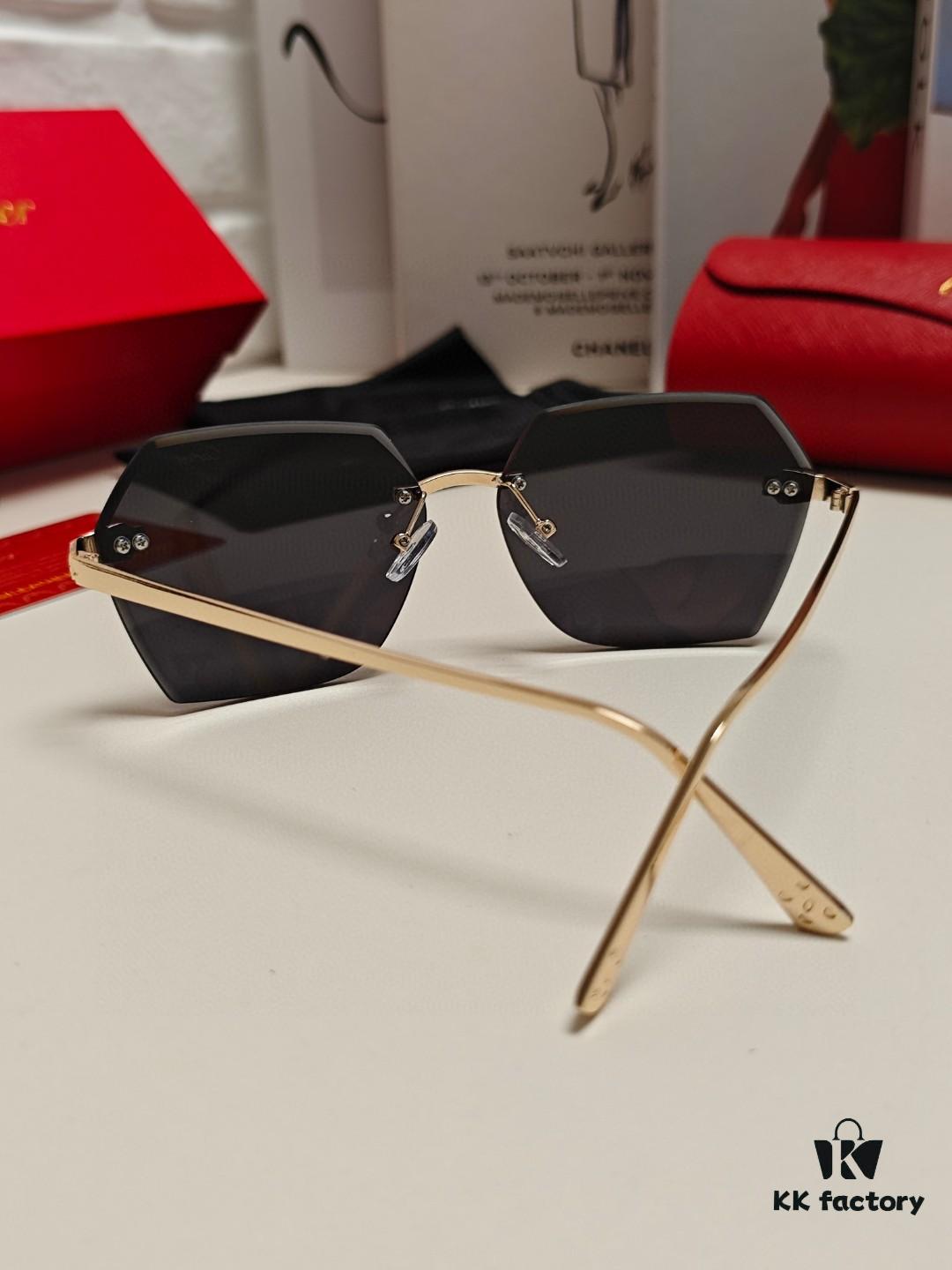 Cartier 2024 New Unframed Sunglasses for Women, Classic Leopard Print Temples, Diamond-Cut Edges, Gradient Lenses, Oversized Luxury Sunglasses