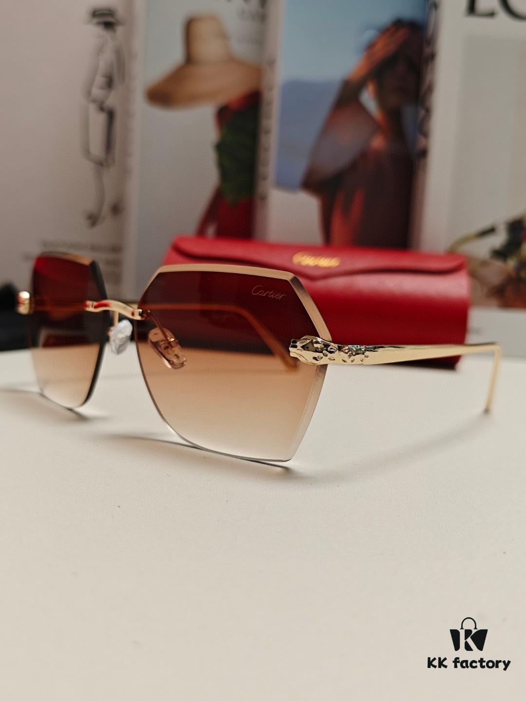 6931fc743a89a121ed54cef6 Cartier 2024 New Collection Frameless Sunglasses for Women, Classic Leopard Print Temples, Diamond-Cut Edges, Gradient Lenses, Oversized Luxury Design