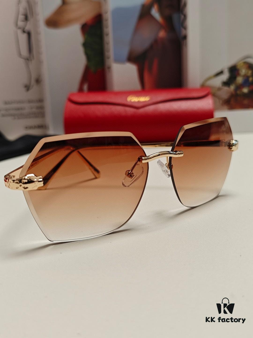 6931fc743a89a121ed54cef7 Cartier 2024 New Collection Frameless Sunglasses for Women, Classic Leopard Print Temples, Diamond-Cut Edges, Gradient Lenses, Oversized Luxury Design