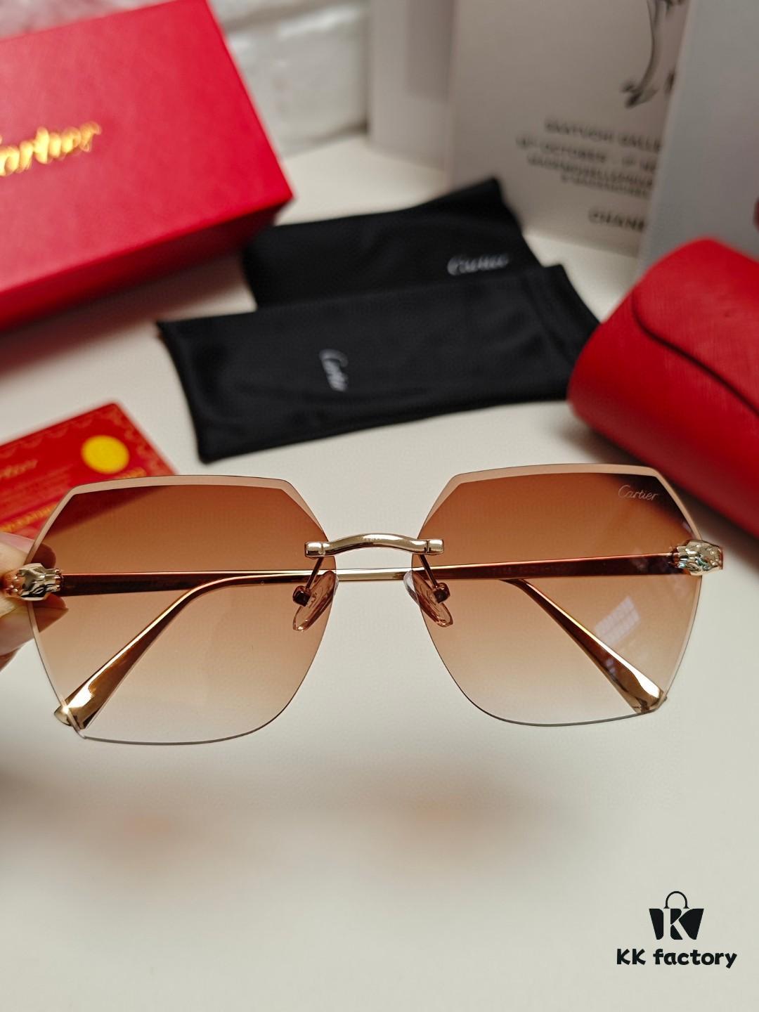 6931fc743a89a121ed54cef9 Cartier 2024 New Collection Frameless Sunglasses for Women, Classic Leopard Print Temples, Diamond-Cut Edges, Gradient Lenses, Oversized Luxury Design