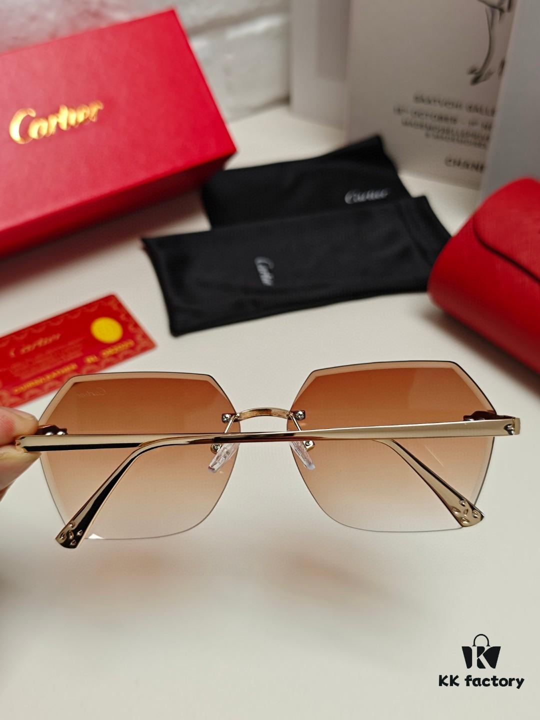 6931fc743a89a121ed54cefa Cartier 2024 New Collection Frameless Sunglasses for Women, Classic Leopard Print Temples, Diamond-Cut Edges, Gradient Lenses, Oversized Luxury Design