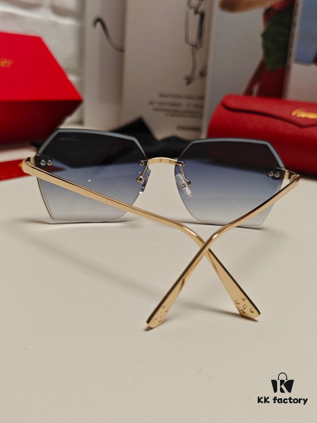 6931fc753a89a121ed54cf01 Cartier 2024 New Collection Frameless Sunglasses for Women, Classic Leopard-Print Temples, Diamond-Cut Edges, Gradient Lenses, Oversized Luxury Sunglasses
