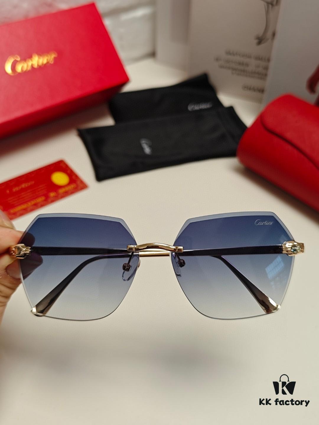 6931fc753a89a121ed54cf02 Cartier 2024 New Collection Frameless Sunglasses for Women, Classic Leopard-Print Temples, Diamond-Cut Edges, Gradient Lenses, Oversized Luxury Sunglasses