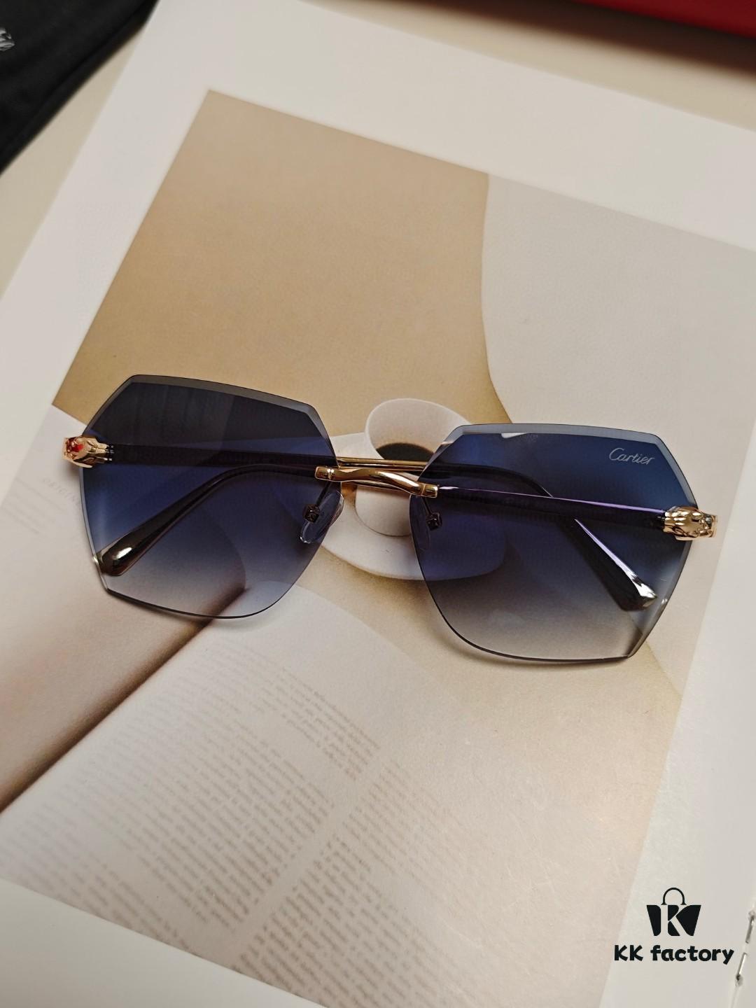 6931fc753a89a121ed54cf04 Cartier 2024 New Collection Frameless Sunglasses for Women, Classic Leopard-Print Temples, Diamond-Cut Edges, Gradient Lenses, Oversized Luxury Sunglasses
