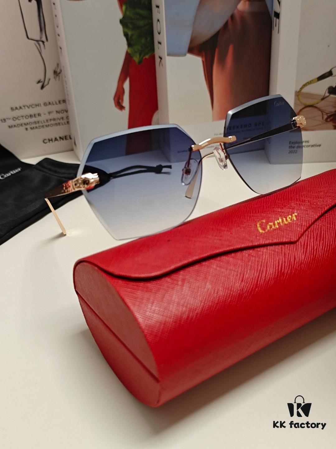 6931fc753a89a121ed54cf05 Cartier 2024 New Collection Frameless Sunglasses for Women, Classic Leopard-Print Temples, Diamond-Cut Edges, Gradient Lenses, Oversized Luxury Sunglasses
