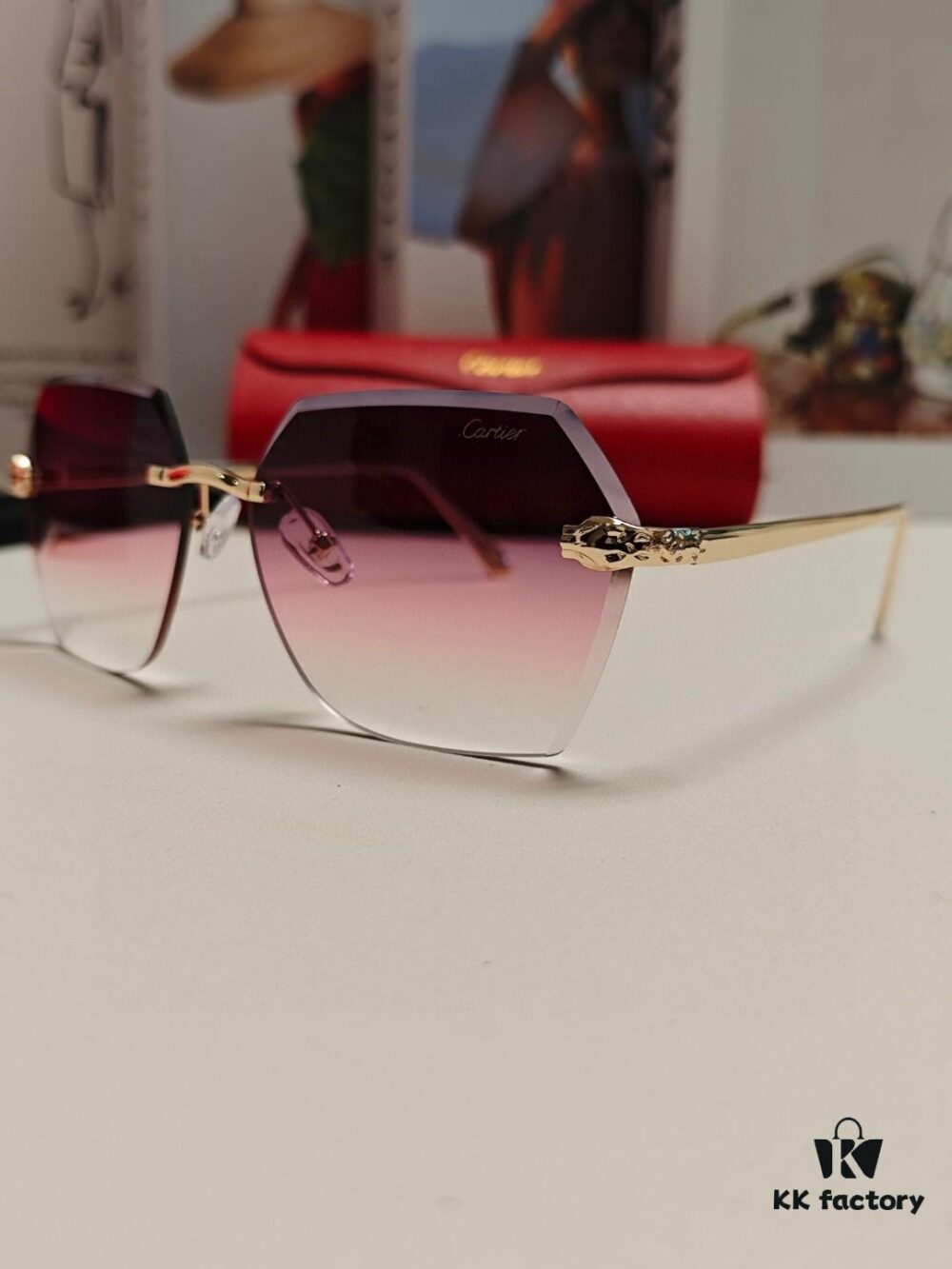6931fc753a89a121ed54cf08 Cartier 2024 New Collection Frameless Sunglasses for Women, Classic Leopard Print Temples, Diamond-Cut Edges, Gradient Lenses, Oversized Luxury Design
