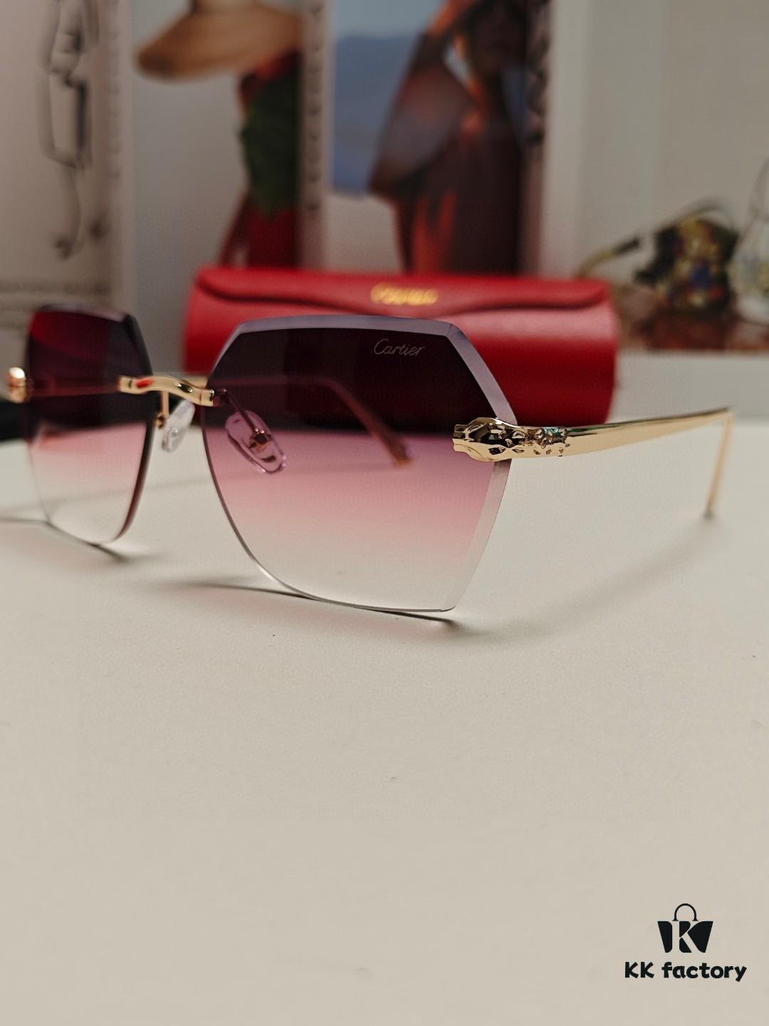 6931fc753a89a121ed54cf08 Cartier 2024 New Collection Frameless Sunglasses for Women, Classic Leopard Print Temples, Diamond-Cut Edges, Gradient Lenses, Oversized Luxury Design